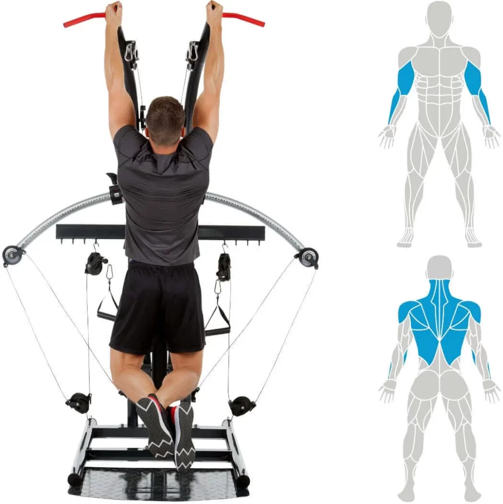 En man som tränar hemma på sitt multigym