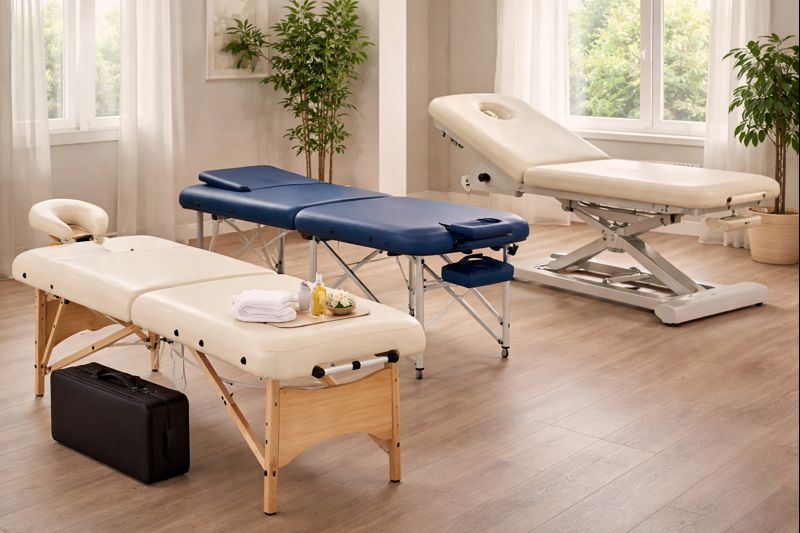 Tre stycken massagebänkar i en klinik
